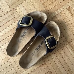 Birkenstock Madrid Big Buckle Sandals Sz 39 / Black with Gold Buckles